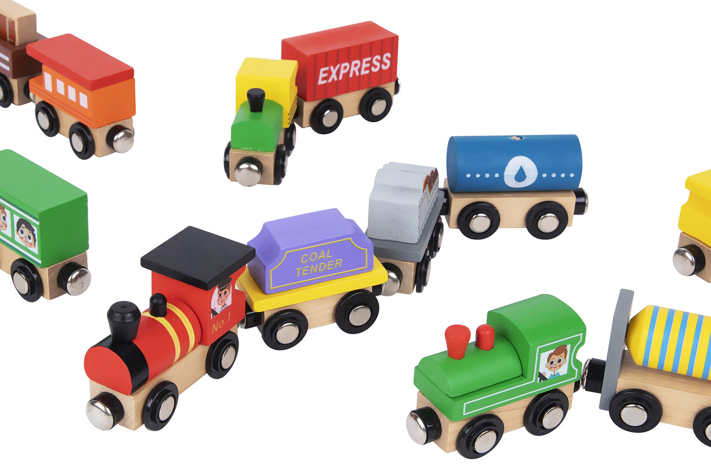 TOOKY TOY WOODEN TRAIN AND CARRIAGE SET - 13 PIECES