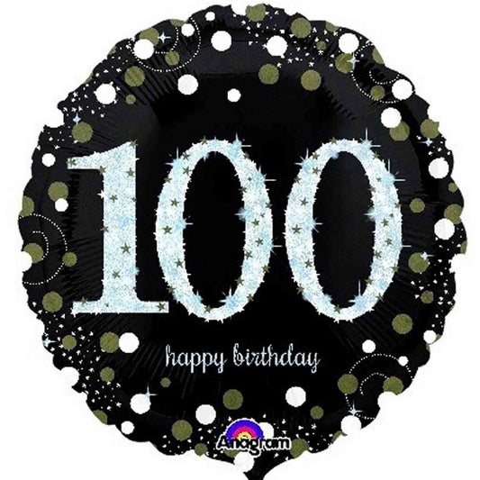 HOLOGRAPHIC SPARKLING CELEBRATE 100TH BIRTHDAY FOIL BALLOON - 45CM