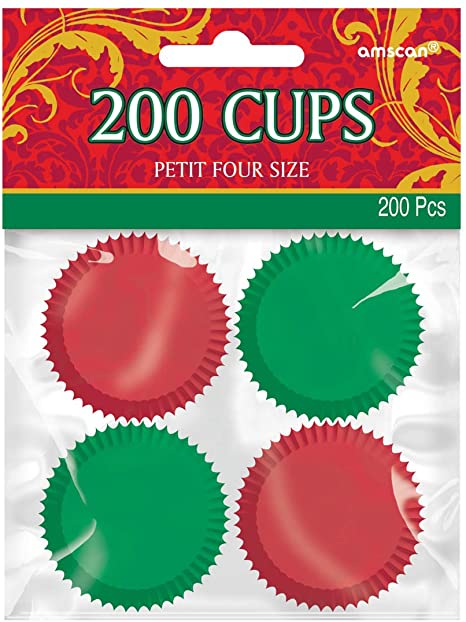 CHRISTMAS PETIT FOUR RED & GREEN CUPCAKE BAKING CUPS - PACK OF 200