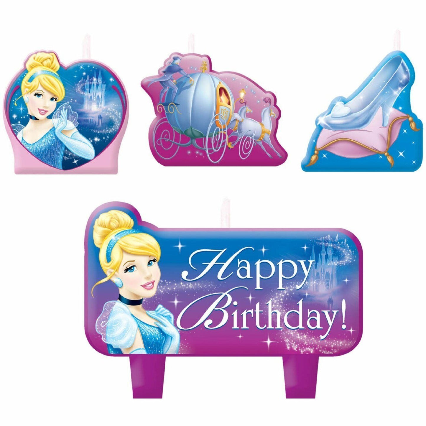 DISNEY PRINCESS CINDERELLA BIRTHDAY CANDLE SET - PACK OF 4