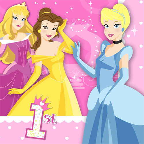 DISNEY PRINCESS 1ST BIRTHDAY PARTY LUNCH NAPKINS - PACK OF 16