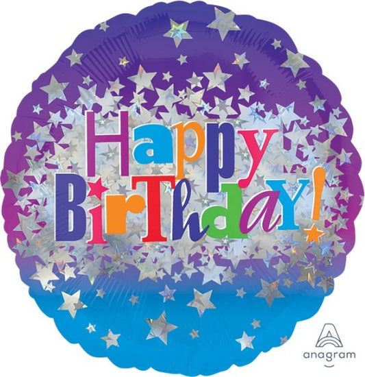 HOLOGRAPHIC HAPPY BIRTHDAY BRIGHT STARS FOIL BALLOON - 45CM