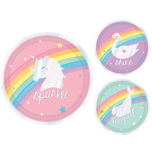 MAGICAL RAINBOW BIRTHDAY ROUND PAPER PLATES 17.8CM - PACK OF 8