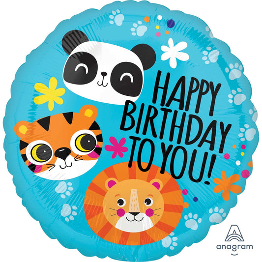 LION, TIGER AND PANDA HAPPY BIRTHDAY TO YOU FOIL BALLOON - 45CM