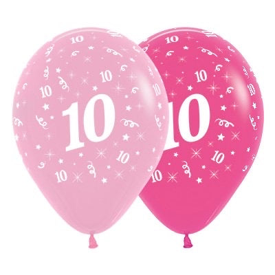 SEMPERTEX PINK 30CM LATEX BALLOONS - NUMBER 10 - PACK OF 6