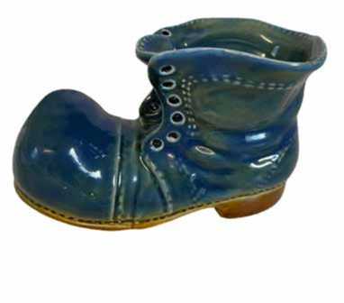 GLAZED CERAMIC BOOT PLANTER - BLUE