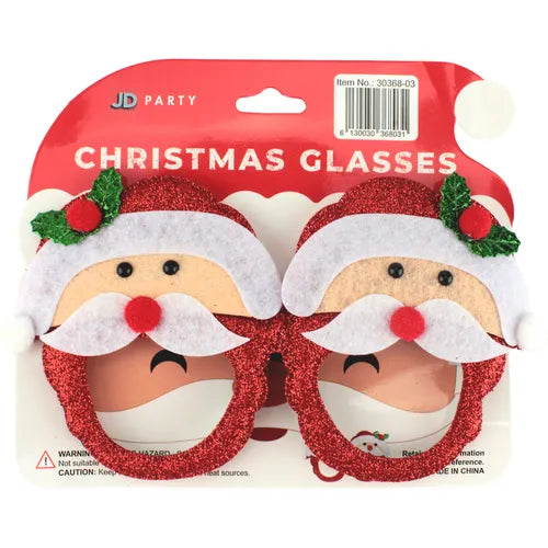 CHRISTMAS GLITTER PARTY GLASSES WITH TWIN SANTAS