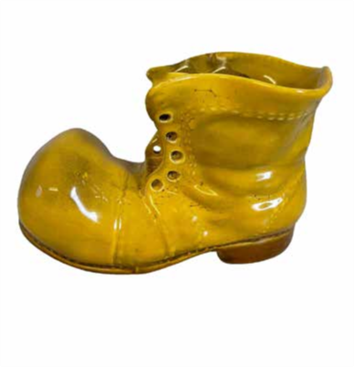 GLAZED CERAMIC BOOT PLANTER - YELLOW