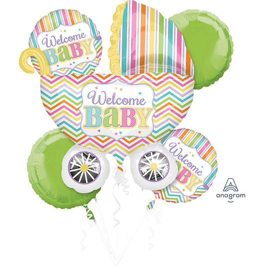 WELCOME BABY HELIUM FOIL BALLOON BOUQUET - PACK OF 5