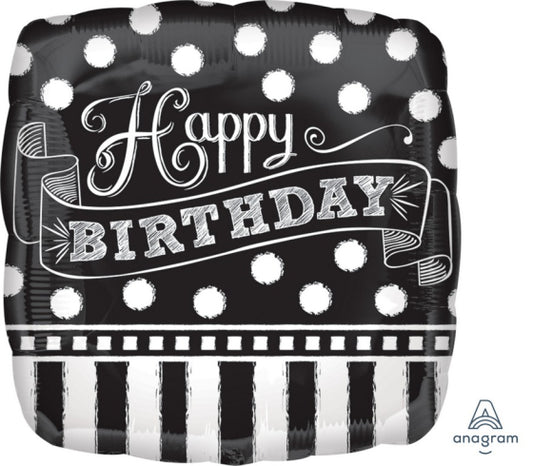 BLACK AND WHITE CHALKBOARD HAPPY BIRTHDAY FOIL BALLOON - 43CM