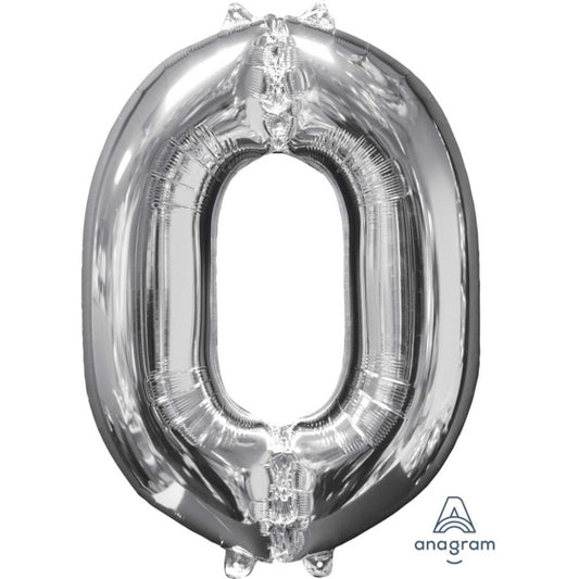 MID-SIZE SHAPE FOIL BALLOON - SILVER NUMBER 0 - 66CM