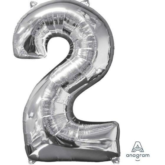 MID-SIZE SHAPE FOIL BALLOON - SILVER NUMBER 2 - 66CM