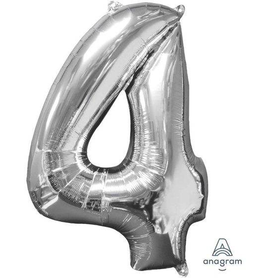 MID-SIZE SHAPE FOIL BALLOON - SILVER NUMBER 4 - 66CM