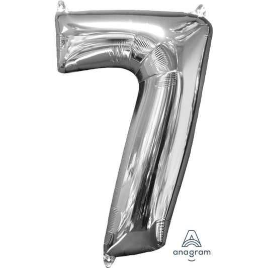 MID-SIZE SHAPE FOIL BALLOON - SILVER NUMBER 7 - 66CM