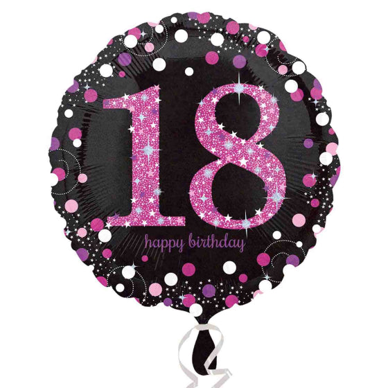 HOLOGRAPHIC PINK CELEBRATION 18TH BIRTHDAY FOIL BALLOON - 45CM