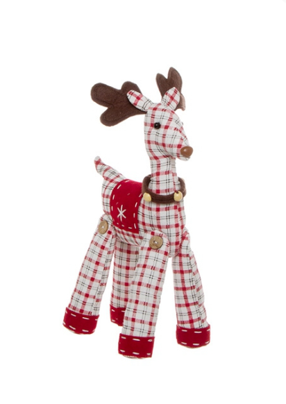 CHRISTMAS COUNTRY CHECKERED REINDEER RED - 33CM