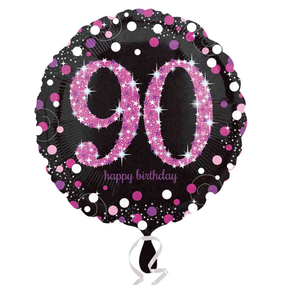 HOLOGRAPHIC PINK CELEBRATION 90TH BIRTHDAY FOIL BALLOON - 45CM