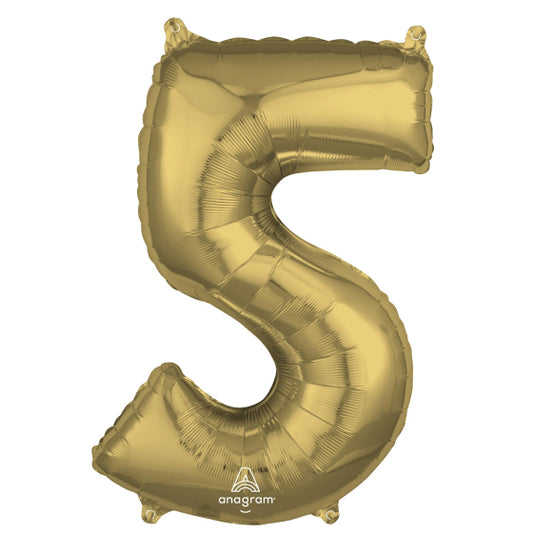 MID-SIZE SHAPE FOIL BALLOON - WHITE GOLD NUMBER 5 - 66CM