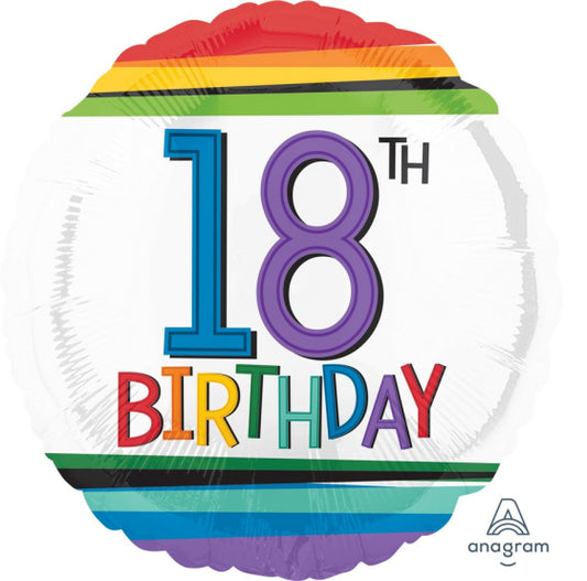 RAINBOW 18TH BIRTHDAY FOIL BALLOON - 43CM