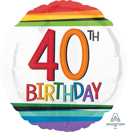 RAINBOW 40TH BIRTHDAY FOIL BALLOON - 43CM