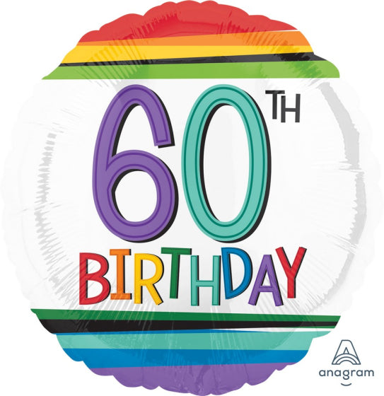 RAINBOW 60TH BIRTHDAY FOIL BALLOON - 43CM