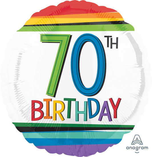 RAINBOW 70TH BIRTHDAY FOIL BALLOON - 43CM