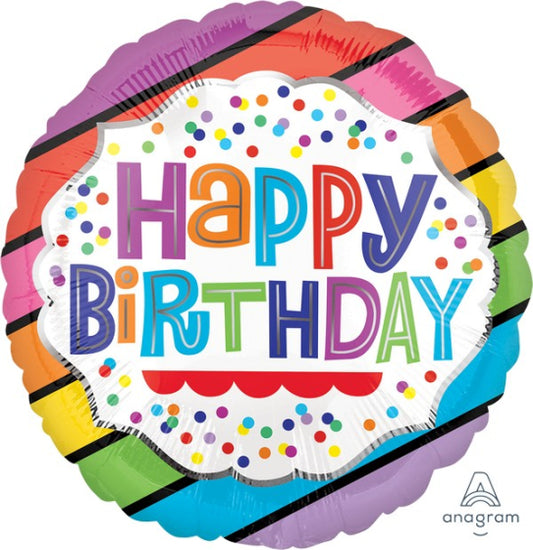 HAPPY BIRTHDAY BRIGHT STRIPES FOIL BALLOON - 43CM