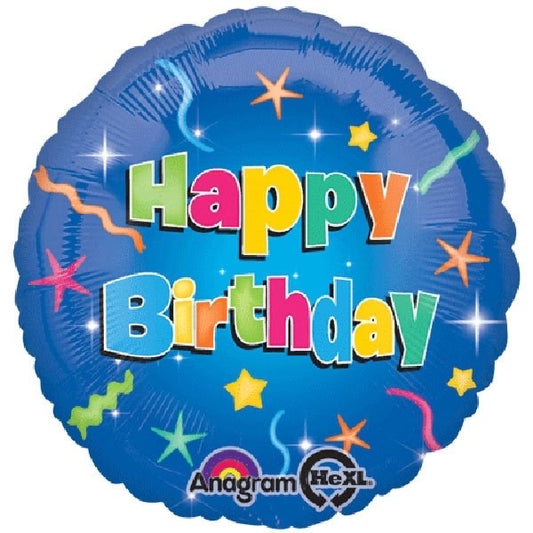 HAPPY BIRTHDAY BLUE STARS FOIL BALLOON - 45CM