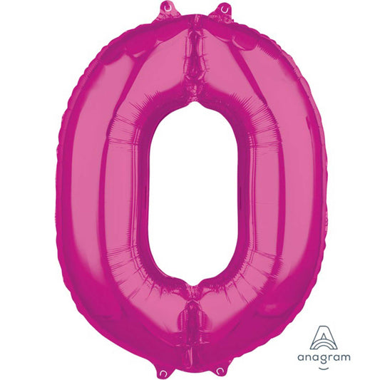 MID-SIZE SHAPE FOIL BALLOON - PINK NUMBER 0 - 66CM