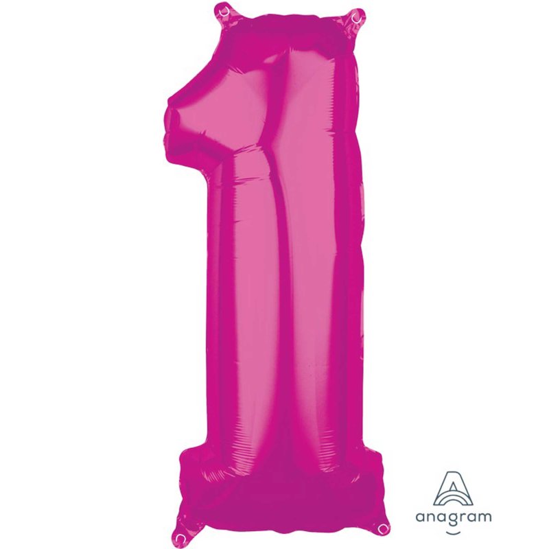 MID-SIZE SHAPE FOIL BALLOON - PINK NUMBER 1 - 66CM