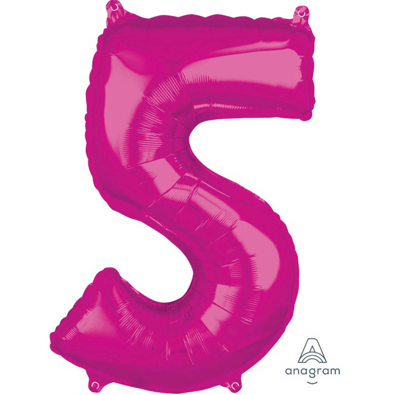 MID-SIZE SHAPE FOIL BALLOON - PINK NUMBER 5 - 66CM