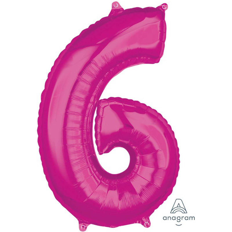 MID-SIZE SHAPE FOIL BALLOON - PINK NUMBER 6 - 66CM