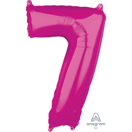 MID-SIZE SHAPE FOIL BALLOON - PINK NUMBER 7 - 66CM