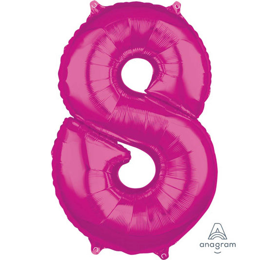 MID-SIZE SHAPE FOIL BALLOON - PINK NUMBER 8 - 66CM