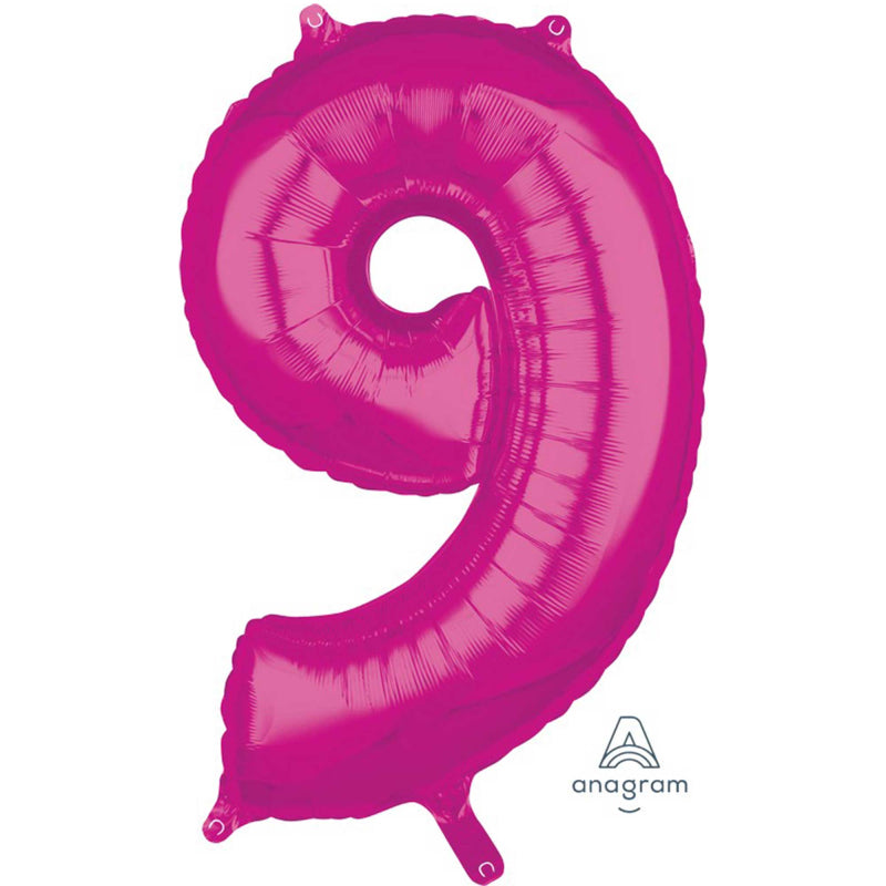 MID-SIZE SHAPE FOIL BALLOON - PINK NUMBER 9 - 66CM