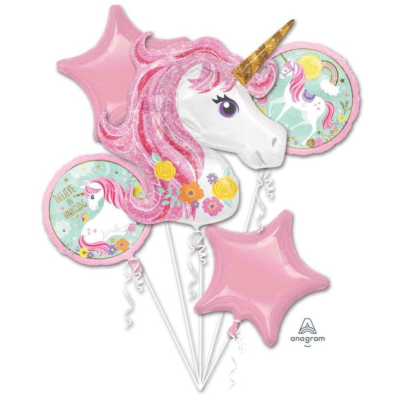 MAGICAL UNICORN HELIUM FOIL BALLOON BOUQUET - PACK OF 5