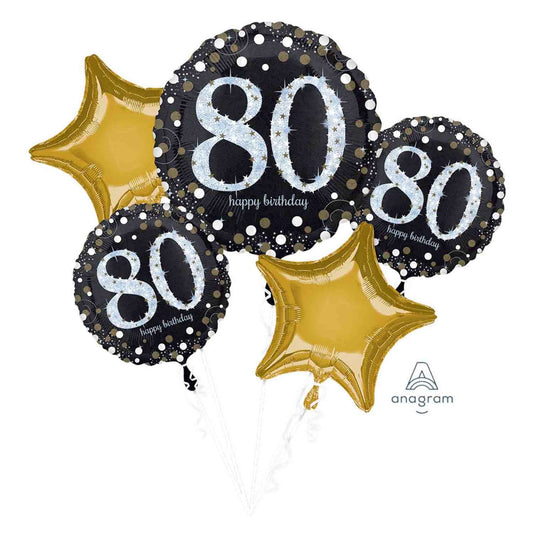 SPARKLING CELEBRATION HELIUM FOIL BALLOON BOUQUET - 80TH BIRTHDAY