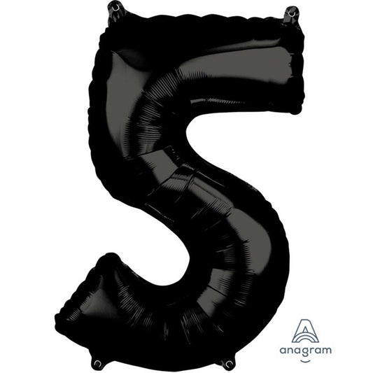 MID-SIZE SHAPE FOIL BALLOON - BLACK NUMBER 5 - 66CM