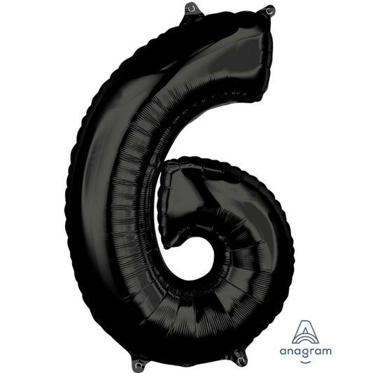 MID-SIZE SHAPE FOIL BALLOON - BLACK NUMBER 6 - 66CM