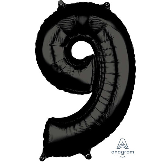 MID-SIZE SHAPE FOIL BALLOON - BLACK NUMBER 9 - 66CM