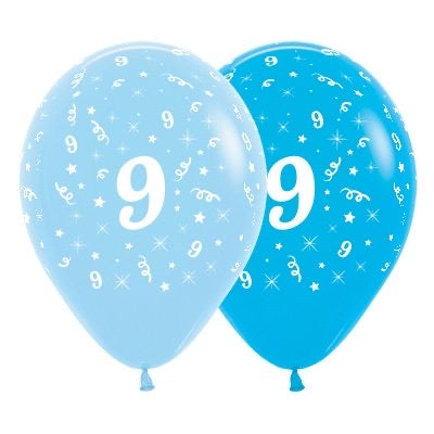 SEMPERTEX BLUE 30CM LATEX BALLOONS - NUMBER 9 - PACK OF 6