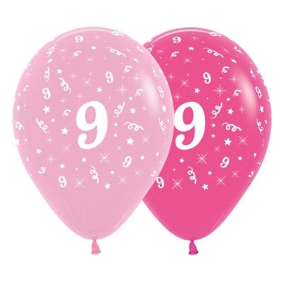 SEMPERTEX PINK 30CM LATEX BALLOONS - NUMBER 9 - PACK OF 6