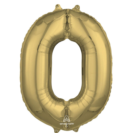 MID-SIZE SHAPE FOIL BALLOON - WHITE GOLD NUMBER 0 - 66CM