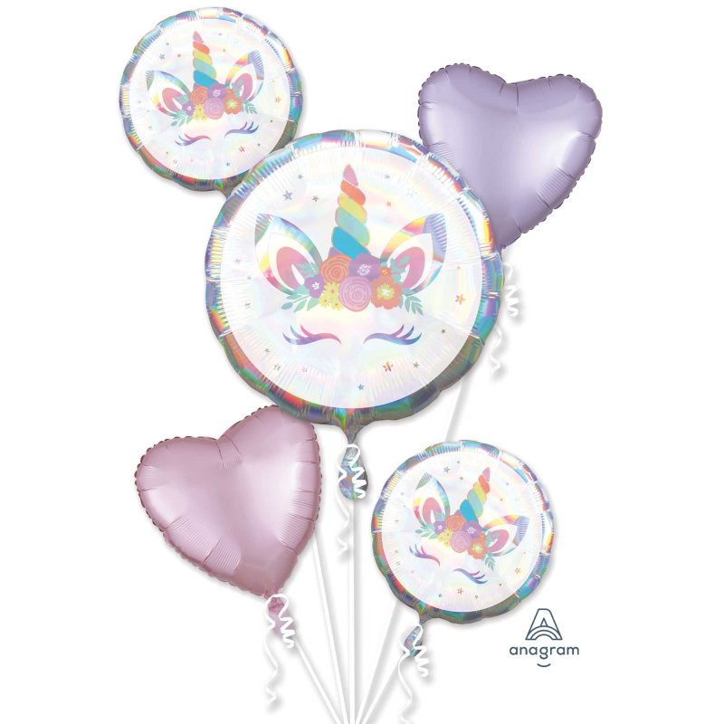 UNICORN PARTY IRIDESCENT HELIUM FOIL BALLOON BOUQUET - PACK OF 5