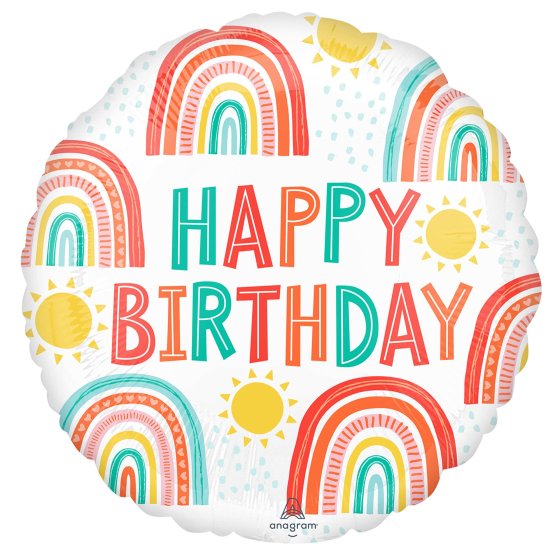 HAPPY BIRTHDAY RETRO RAINBOWS FOIL BALLOON - 43CM