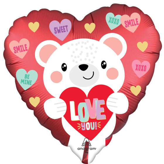 SATIN WHITE LOVE YOU BEAR FOIL BALLOON - 45CM