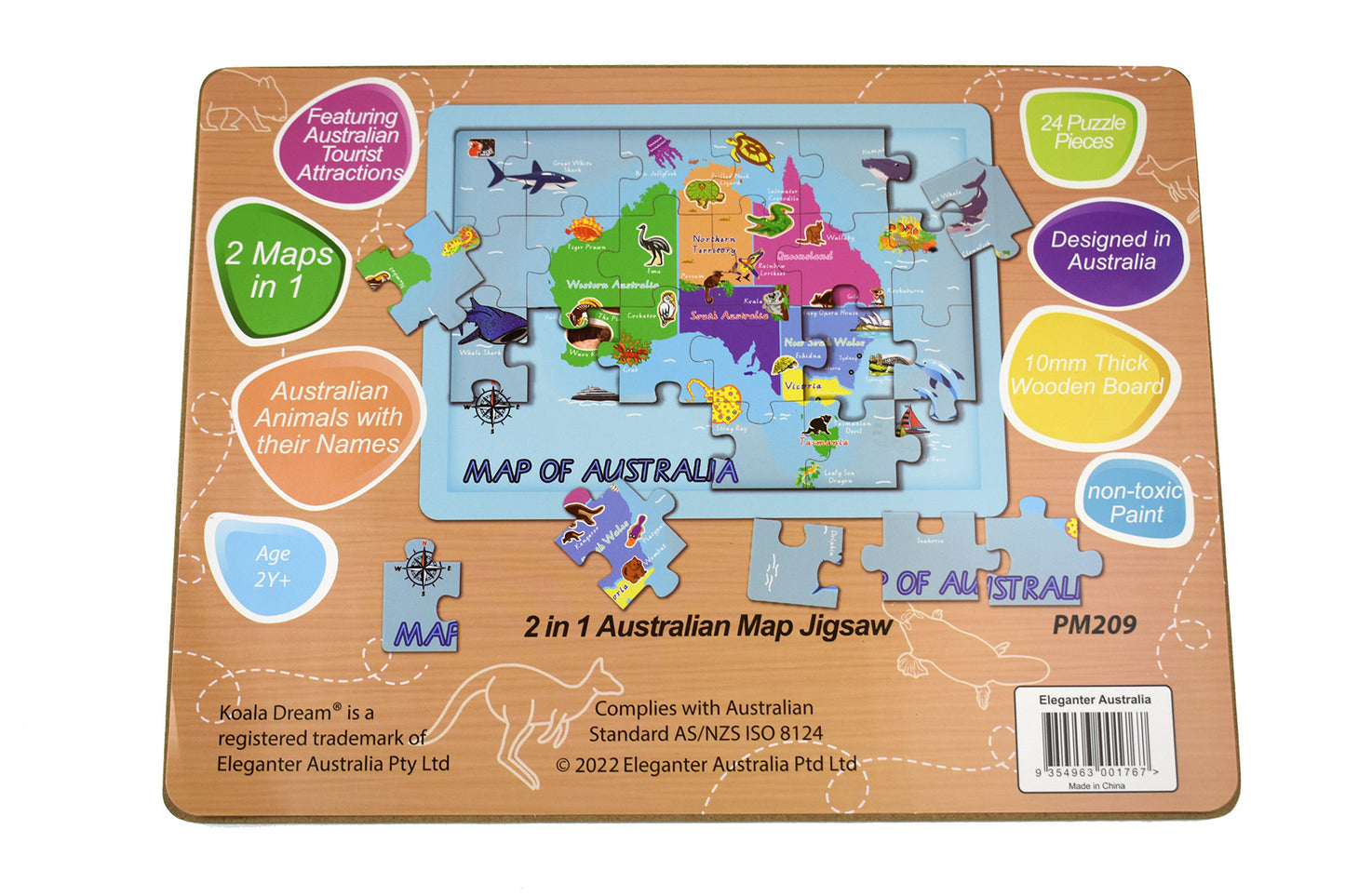 KOALA DREAM 2 IN 1 AUSTRALIAN MAP JIGSAW PUZZLE - 24 PIECES