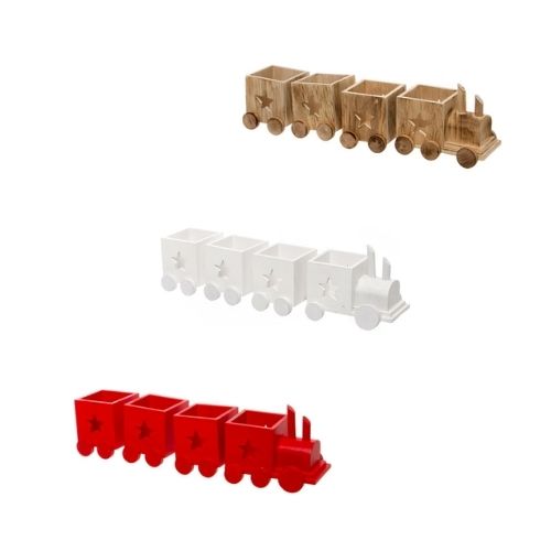 CHRISTMAS TEALIGHT HOLDER TRAIN WITH 4 CARRIAGES - 33CM