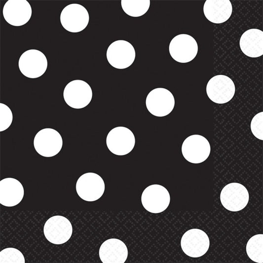 JET BLACK DOTS LUNCH NAPKINS - PACK OF 16