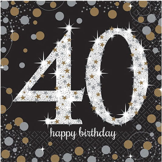 GOLD & BLACK CELEBRATION 40TH BIRTHDAY LUNCH NAPKINS - PACK OF 16